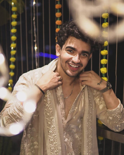 BEIGE KURTA SET WITH PANT AND DUPATTA