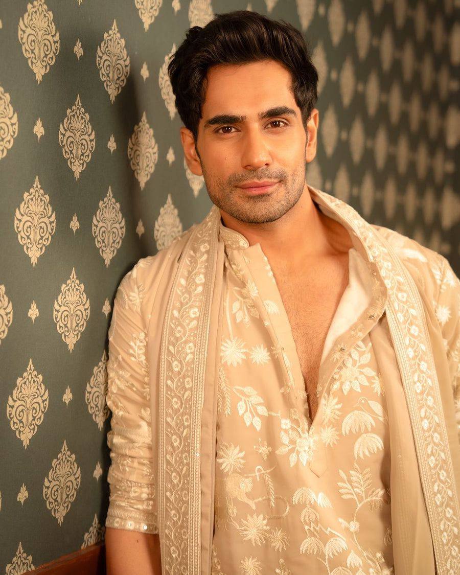 BEIGE KURTA SET WITH PANT AND DUPATTA