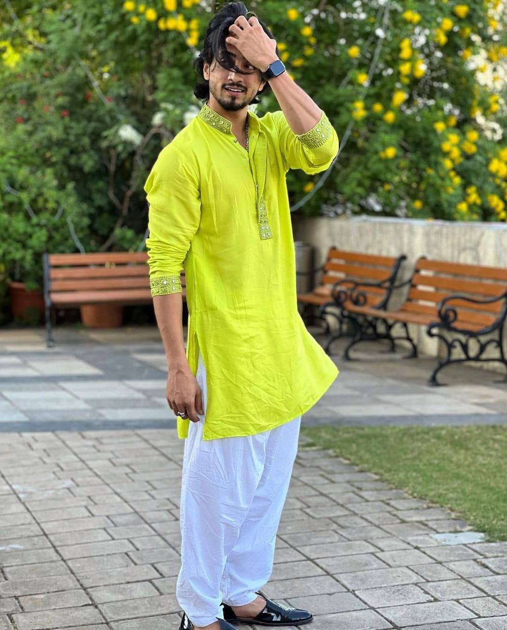 NEON MIRROR WORK KURTA PAJAMA SET FOR MEN'S