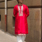 RED JARI ELEPHANT EMBROIDERED WORK KURTA PAJAMA SET FOR MEN'S