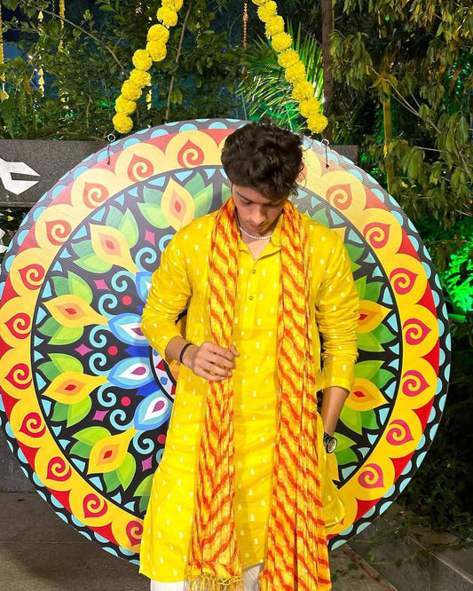 YELLOW PRINTED KURTA PAJAMA  WITH DUPATTA SET