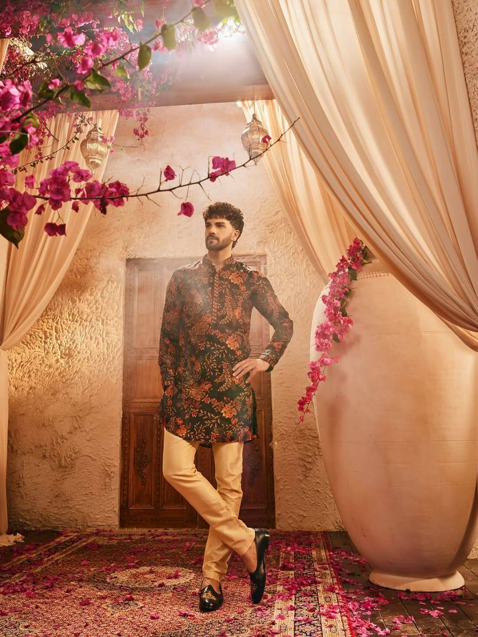 EVAN FLORAL GREEN PRINTED KURTA PAJAMA SET