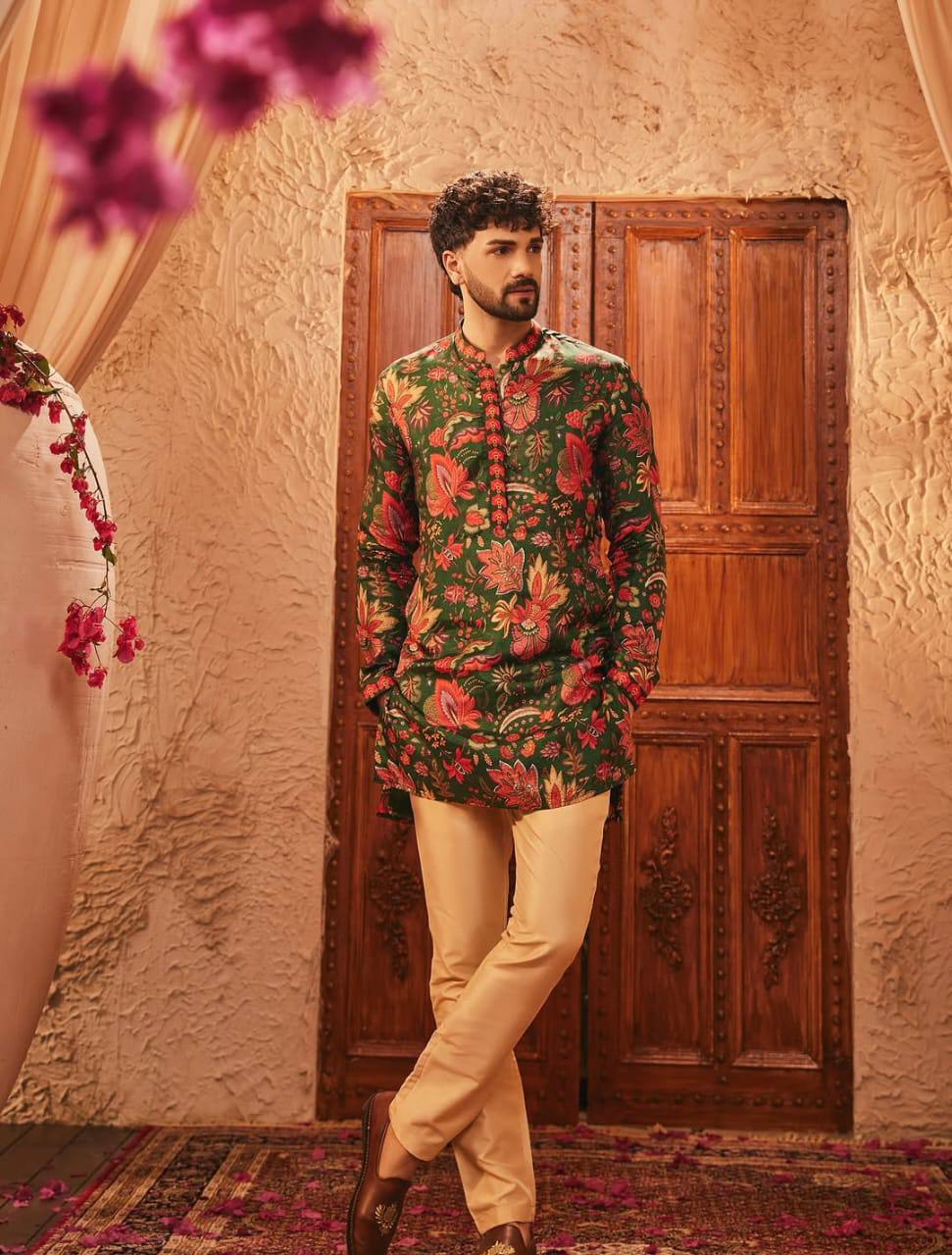 EVAN FLORAL GREEN PRINTED KURTA PAJAMA SET