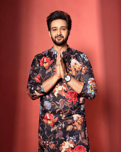 FLORAL PRINTED KURTA WITH PAJAMA SET FOR MEN