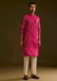 RED SILK BANDHANI PRINTED KURTA WITH PAJAMA