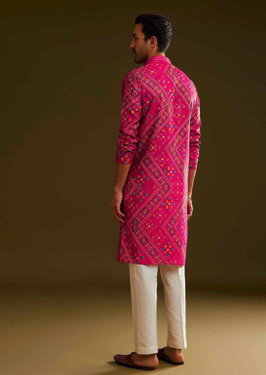 RED SILK BANDHANI PRINTED KURTA WITH PAJAMA