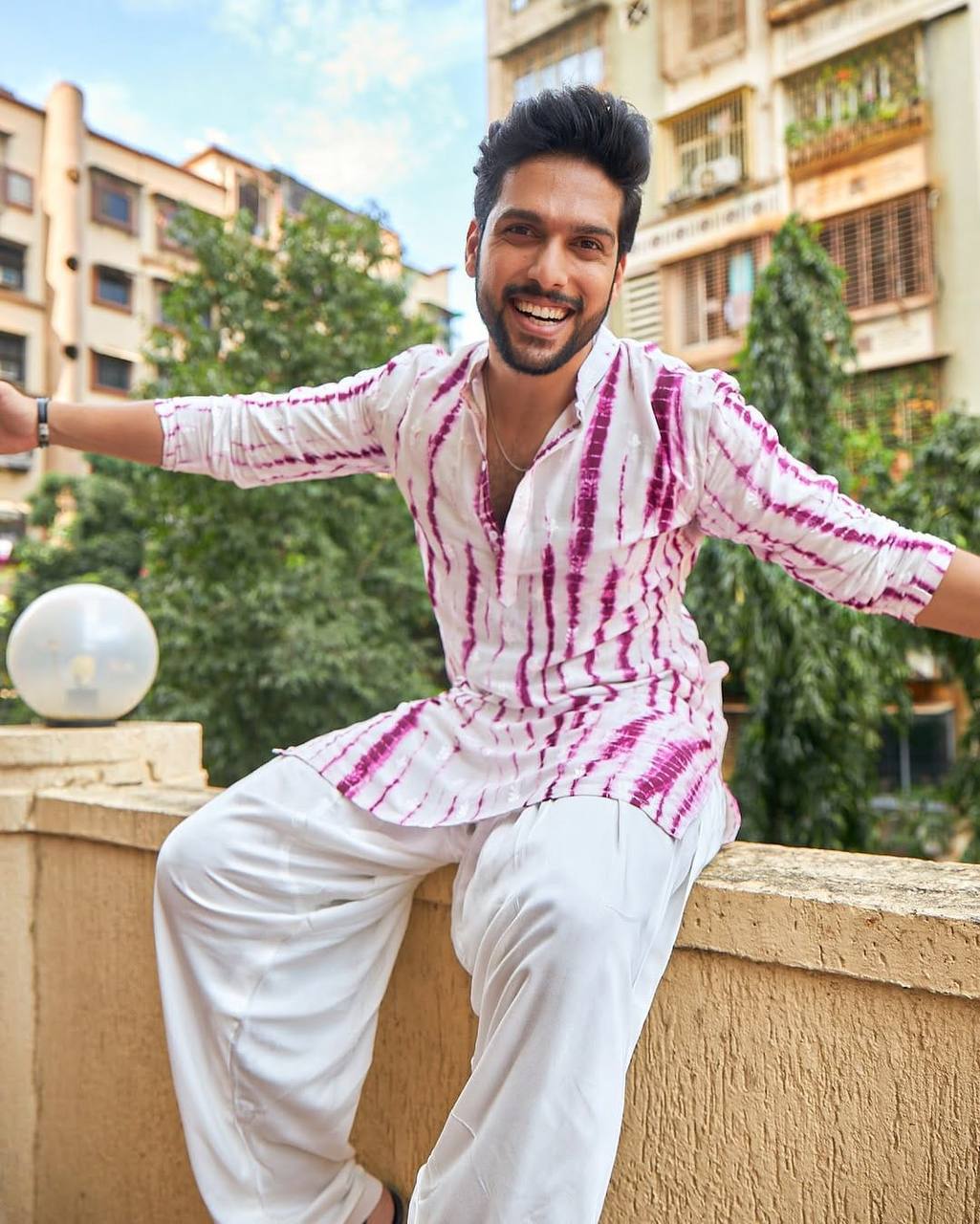 PURPLE TIE & DYE WORK KURTA PAJAM SET FOR MEN