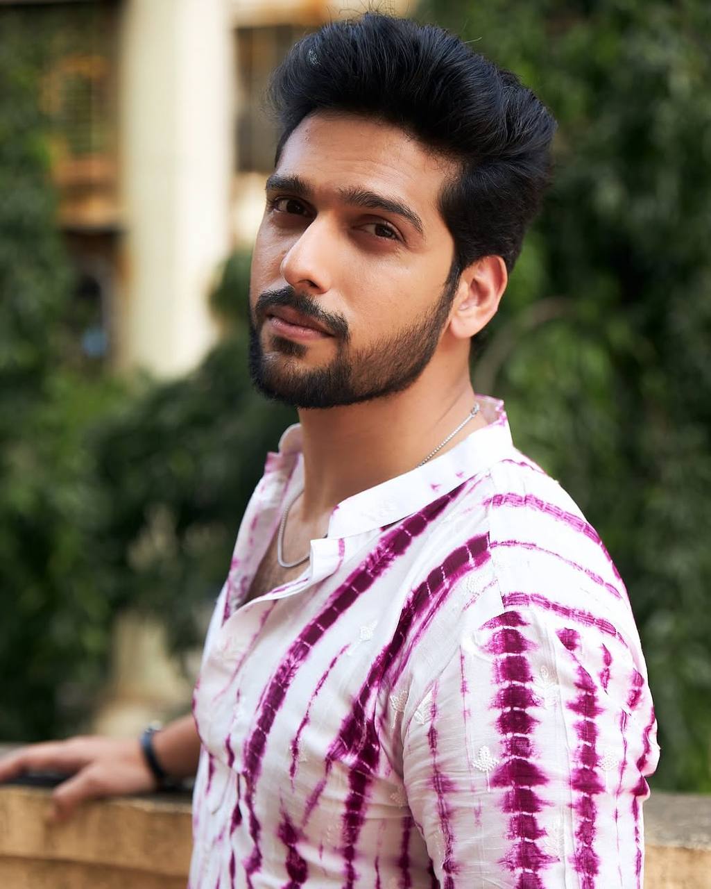 PURPLE TIE & DYE WORK KURTA PAJAM SET FOR MEN