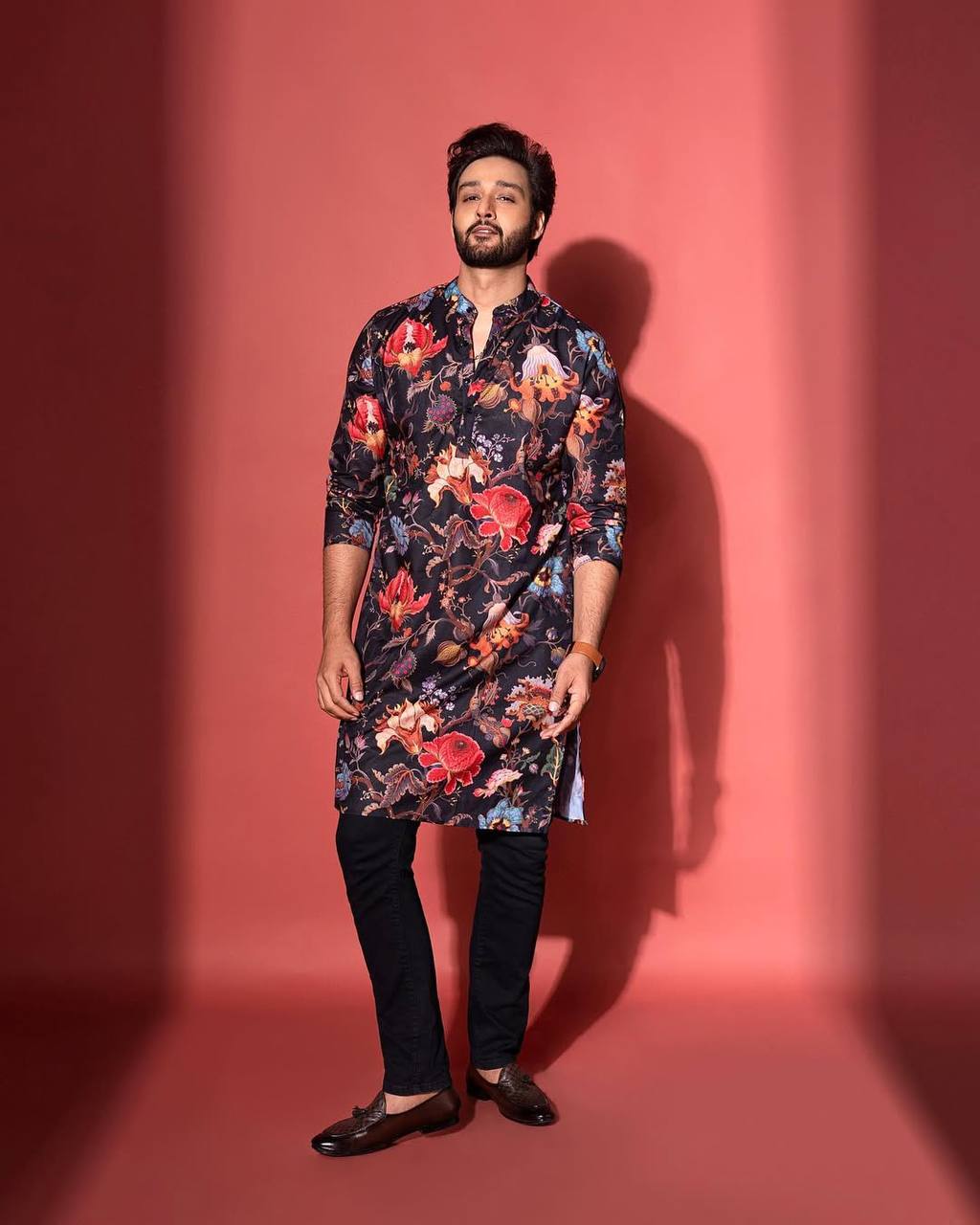 FLORAL PRINTED KURTA WITH PAJAMA SET FOR MEN