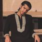 BLACK SILK KURTA WITH GOLDEN ZARI EMBROIDERY