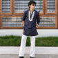 EMBROBLUE V NECK EMBROIDERED THRED KURTA WITH PAJAMA