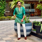 GREEN EMBROIDERED  KURTA PANT SET