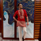 RED EMBROIDERED KURTA PANT SET.