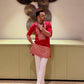 RED EMBROIDERED KURTA PANT SET.