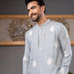STEEL BLUE EMBROIDERED BUTTI  KURTA WITH  PAJAMA