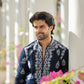 OXFORD BLUE NECK EMBROIDERED WORK KURTA WITH PAJAMA FOR MENS