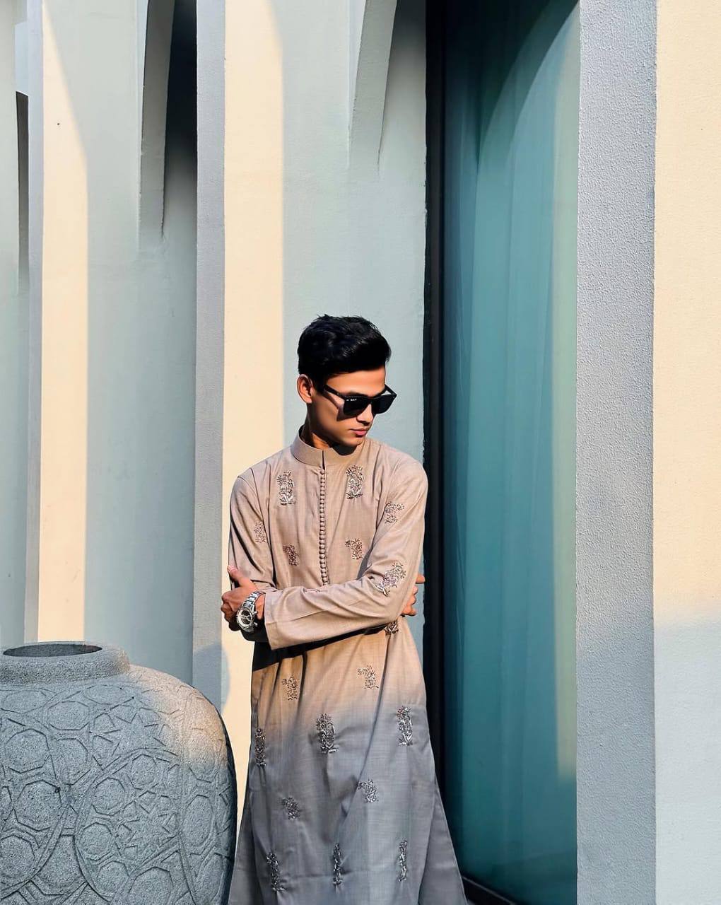 POWDER BLUE EMBRODARY WORK KURTA WITH PAJAMA SET