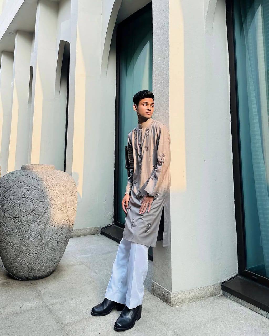 POWDER BLUE EMBRODARY WORK KURTA WITH PAJAMA SET