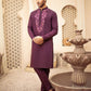 WINE  COTTON EMBROIDERED KURTA WITH PAJAMA SET