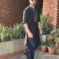 BLACK NECK COTTON EMBROIDERED WORK KURTA PAjaMA SET FOR MEN'S