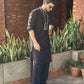 BLACK NECK COTTON EMBROIDERED WORK KURTA PAjaMA SET FOR MEN'S