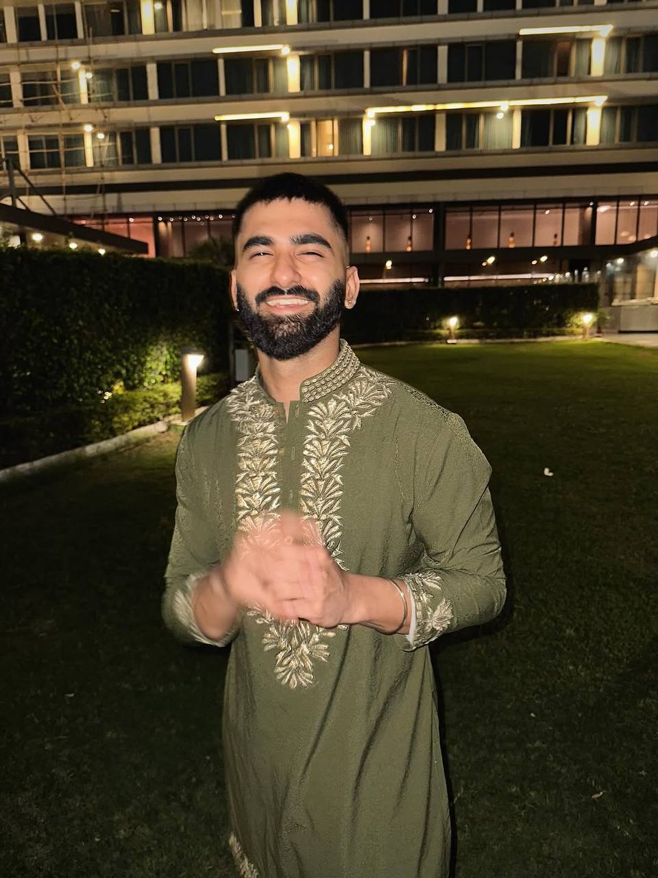 PISTA GREEN  LEAF FOIL WORK EMBROIDERED KURTA WITH PAJAMA