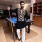 BLACK STYLISH NECK PATTERN  EMBROIDERED WORK KURTA WITH PAJAMA FOR MENS