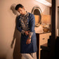 BLUE NACK SATIN EMBROIDERED KURTA WITH PAJAMA SET