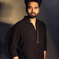 BLACK RED MOTIF EMBROIDERED KURTA WITH BLACK PAJAMA