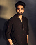 BLACK RED MOTIF EMBROIDERED KURTA WITH BLACK PAJAMA