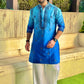 BLUE NECK AND BUTTI  EMBROIDERED WORK KURTA PAJAMA SET FOR MEN'S