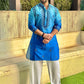 BLUE NECK AND BUTTI  EMBROIDERED WORK KURTA PAJAMA SET FOR MEN'S