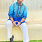 BLUE NECK AND BUTTI  EMBROIDERED WORK KURTA PAJAMA SET FOR MEN'S