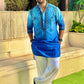 BLUE NECK AND BUTTI  EMBROIDERED WORK KURTA PAJAMA SET FOR MEN'S