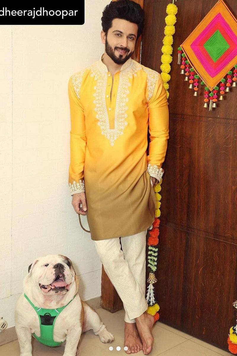 YELLOW NECK OMBRE KURTA SET