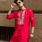 RED JARI ELEPHANT EMBROIDERED WORK KURTA PAJAMA SET FOR MEN'S