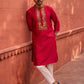 RED JARI NECK EMBROIDERY KURTA PAJAMA SET