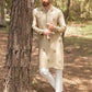 MID CREAM EMBROIDERY WORK MEN'S KURTA WHITE PAJAMA