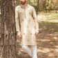 MID CREAM EMBROIDERY WORK MEN'S KURTA WHITE PAJAMA