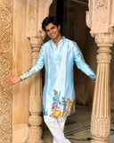 SKY BLUE KRISHNA WITH COW PRINT KURTA PAJAMA