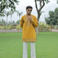 Mustard Yellow V-Neck Kurta with Elegant Butti Work