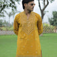 Mustard Yellow V-Neck Kurta with Elegant Butti Work