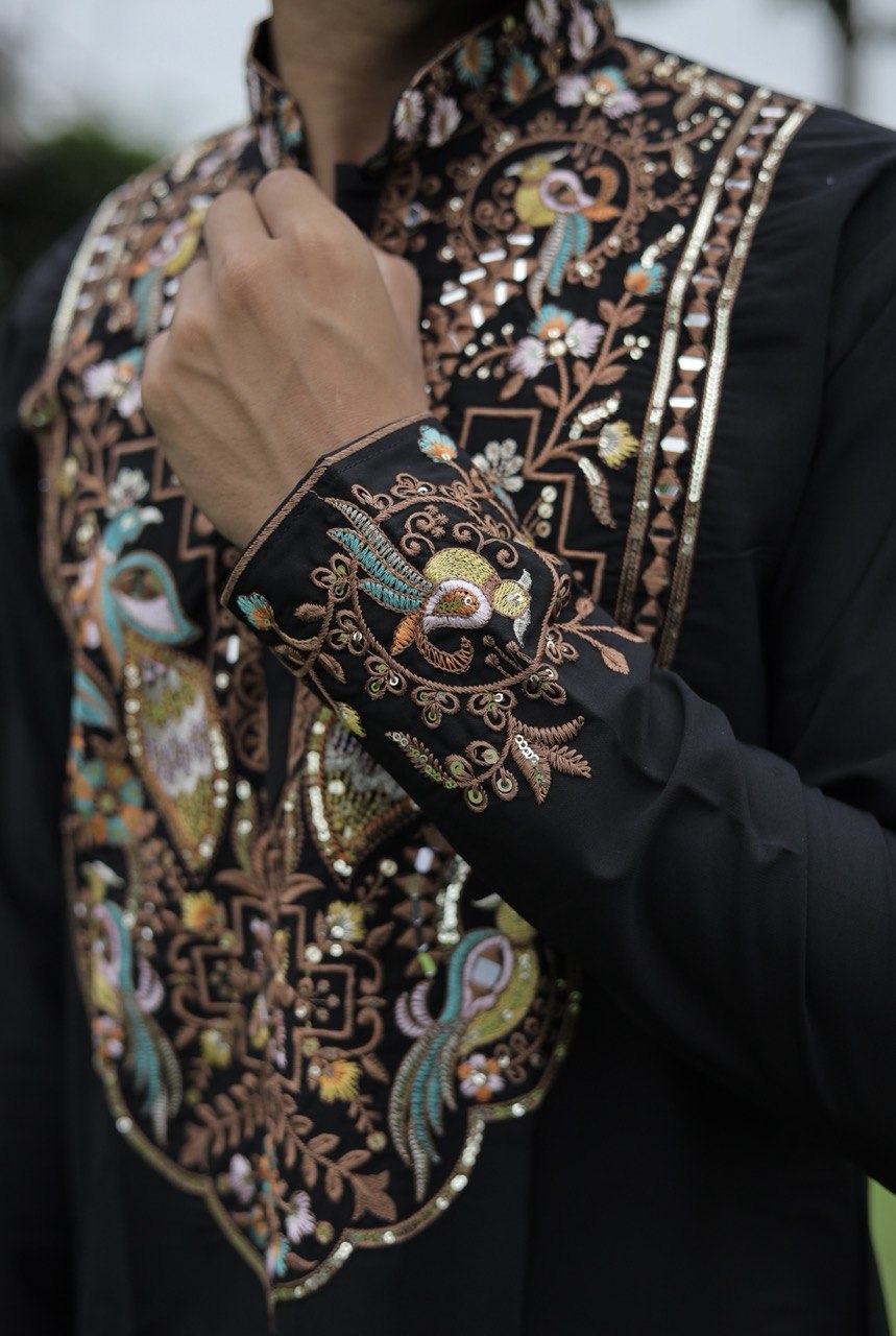 Black Peacock Motif with Mirror Work Kurta
