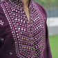 Wine V-Neck Kurta with Elegant Butti Work