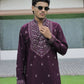 Wine V-Neck Kurta with Elegant Butti Work