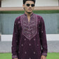 Wine V-Neck Kurta with Elegant Butti Work