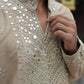 Beige V Neck Real Mirror Work Kurta