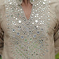 Beige V Neck Real Mirror Work Kurta