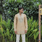 Beige V Neck Real Mirror Work Kurta