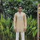 Beige V Neck Real Mirror Work Kurta